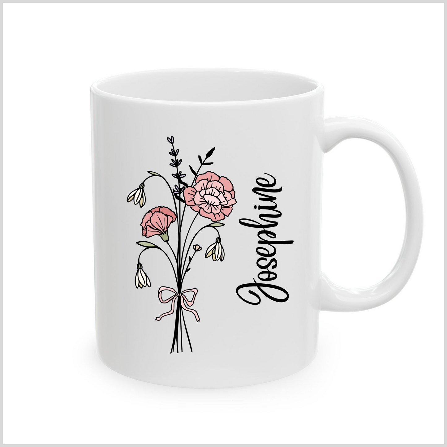 Personalized Birth Flower White Mug for Birthday Mother Friends Christmas Gift