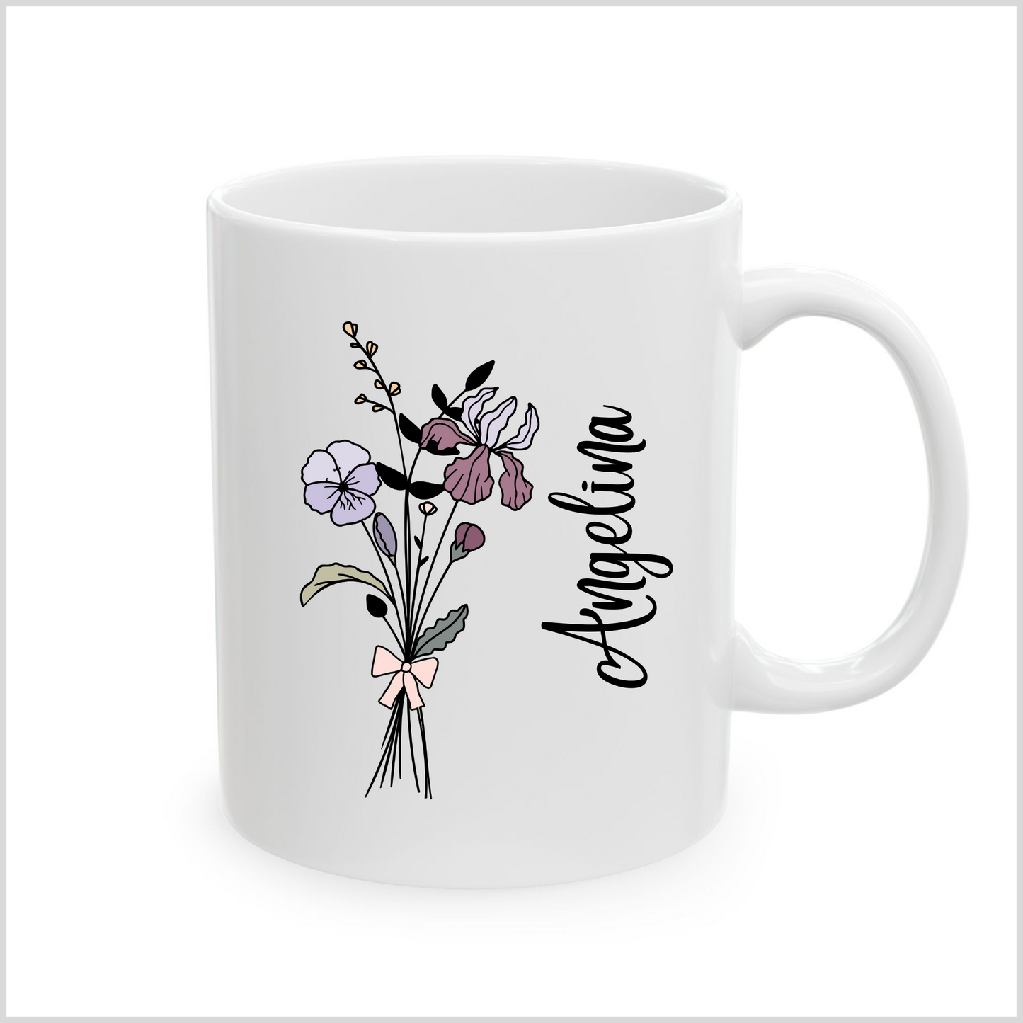 Personalized Birth Flower White Mug for Birthday Mother Friends Christmas Gift