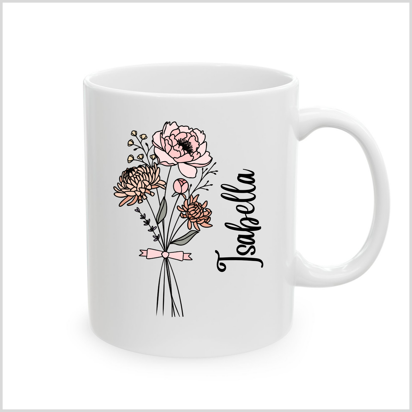 Personalized Birth Flower White Mug for Birthday Mother Friends Christmas Gift