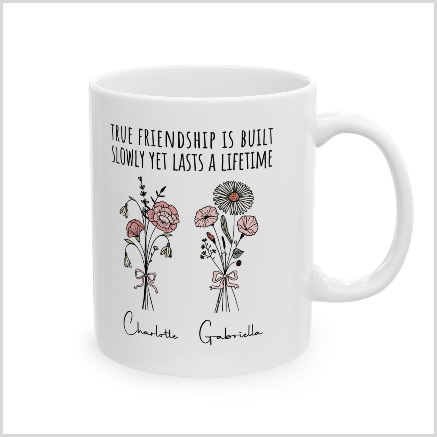 Personalized Friendship Birth Flower White Mug for Boy and Girl Friends Gift
