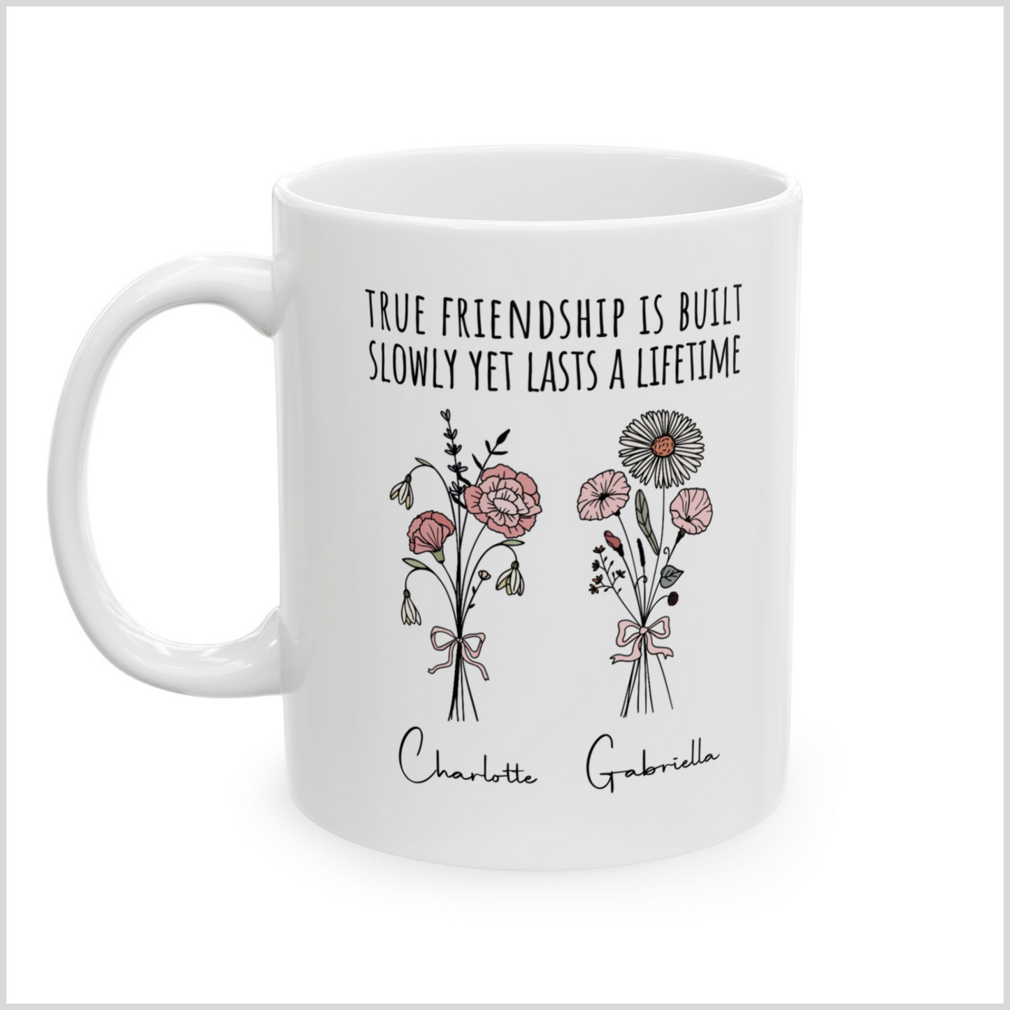 Personalized Friendship Birth Flower White Mug for Boy and Girl Friends Gift