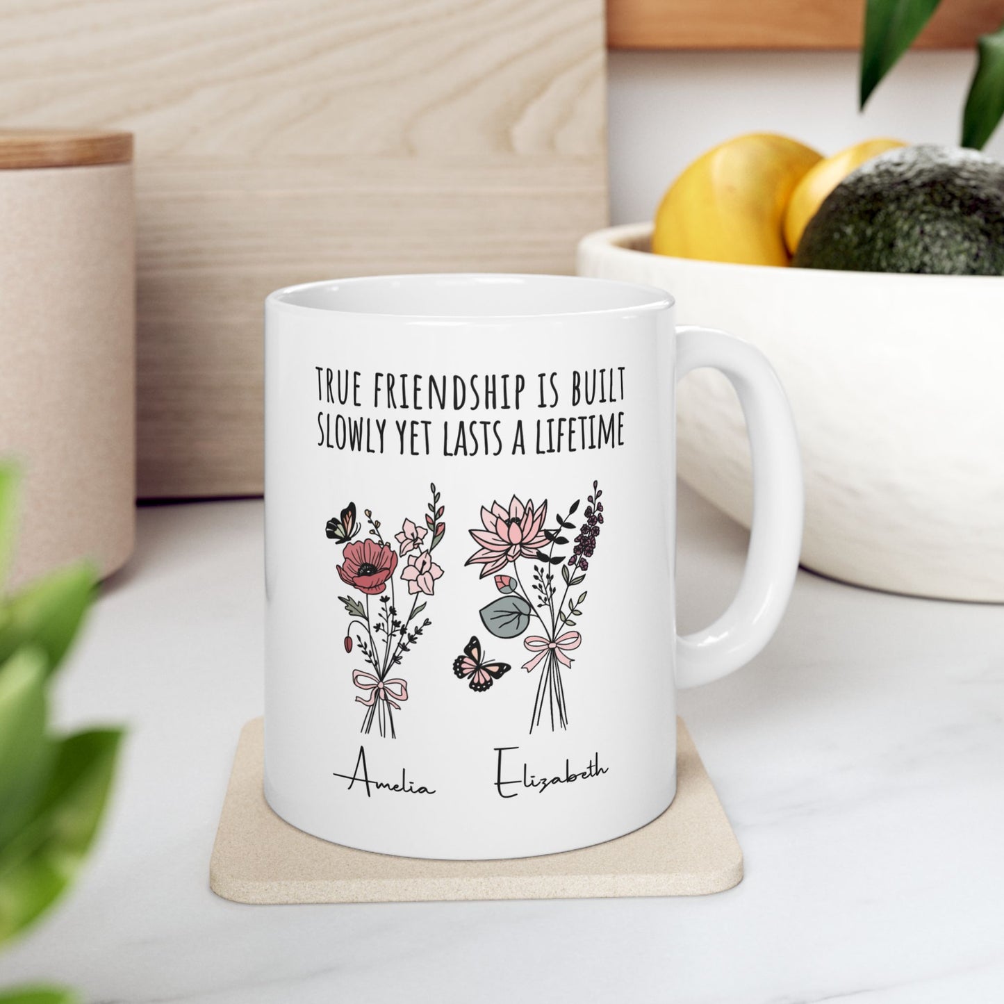 Personalized Friendship Birth Flower White Mug for Boy and Girl Friends Gift