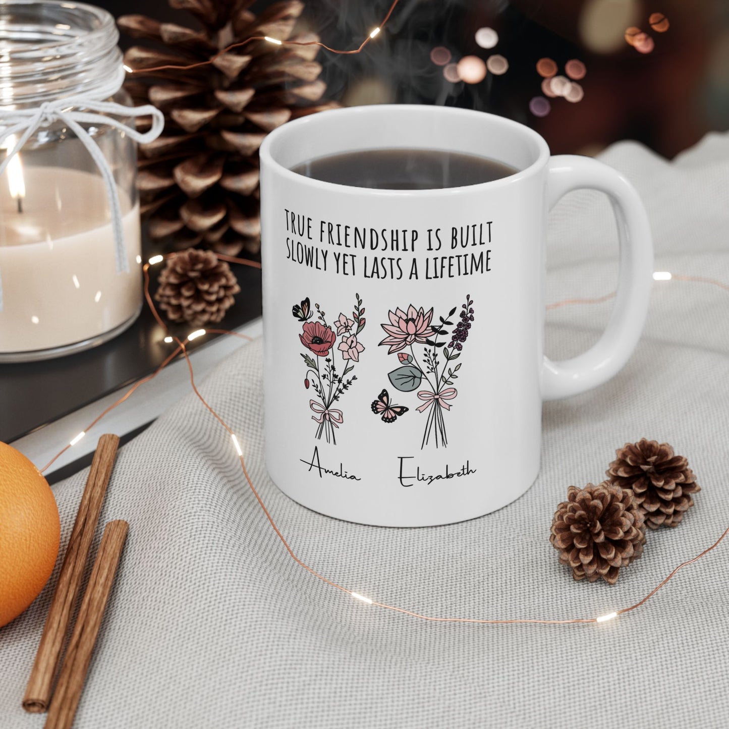 Personalized Friendship Birth Flower White Mug for Boy and Girl Friends Gift