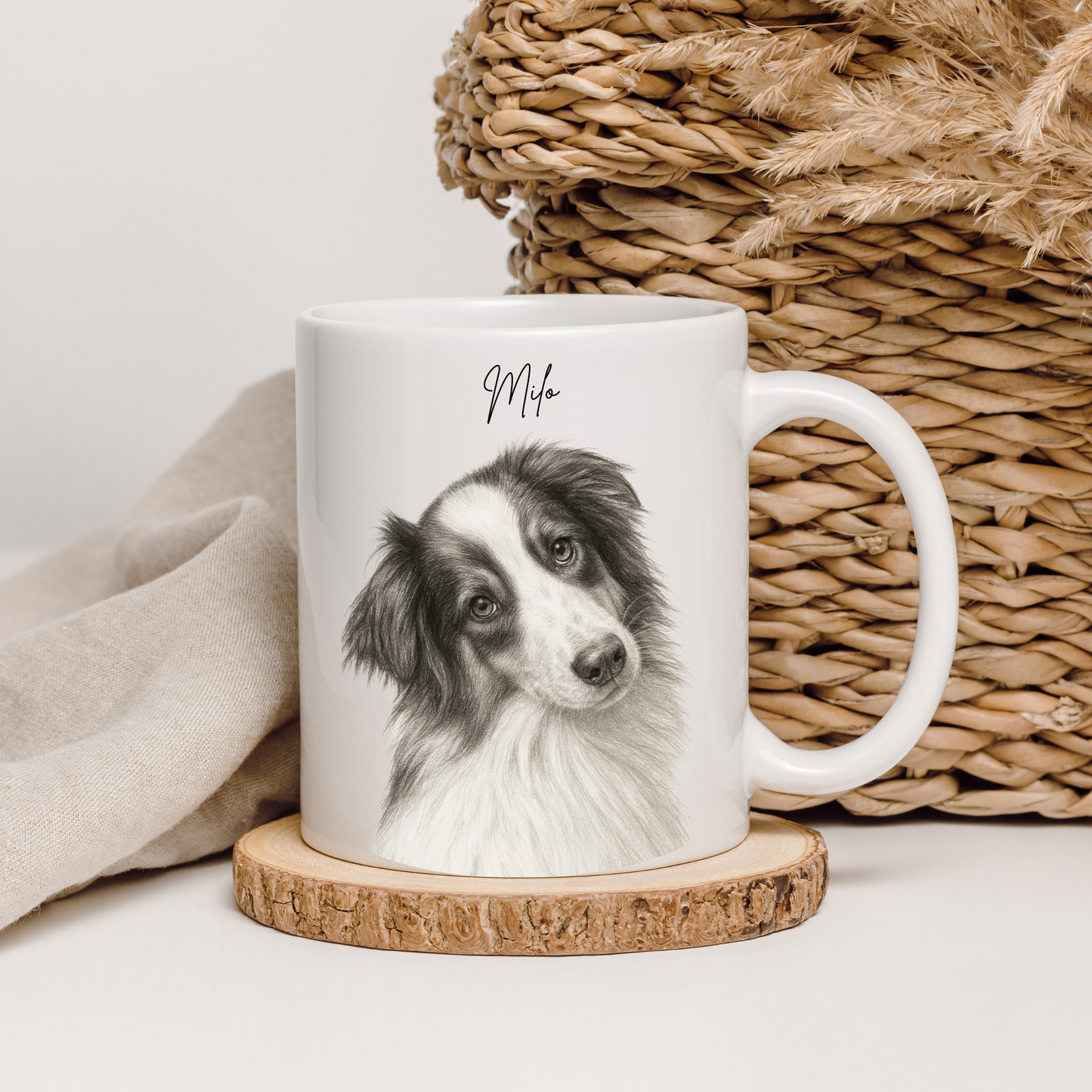 Personalized Sketch Art White Coffee Mug for Your Pet | Photo to Art