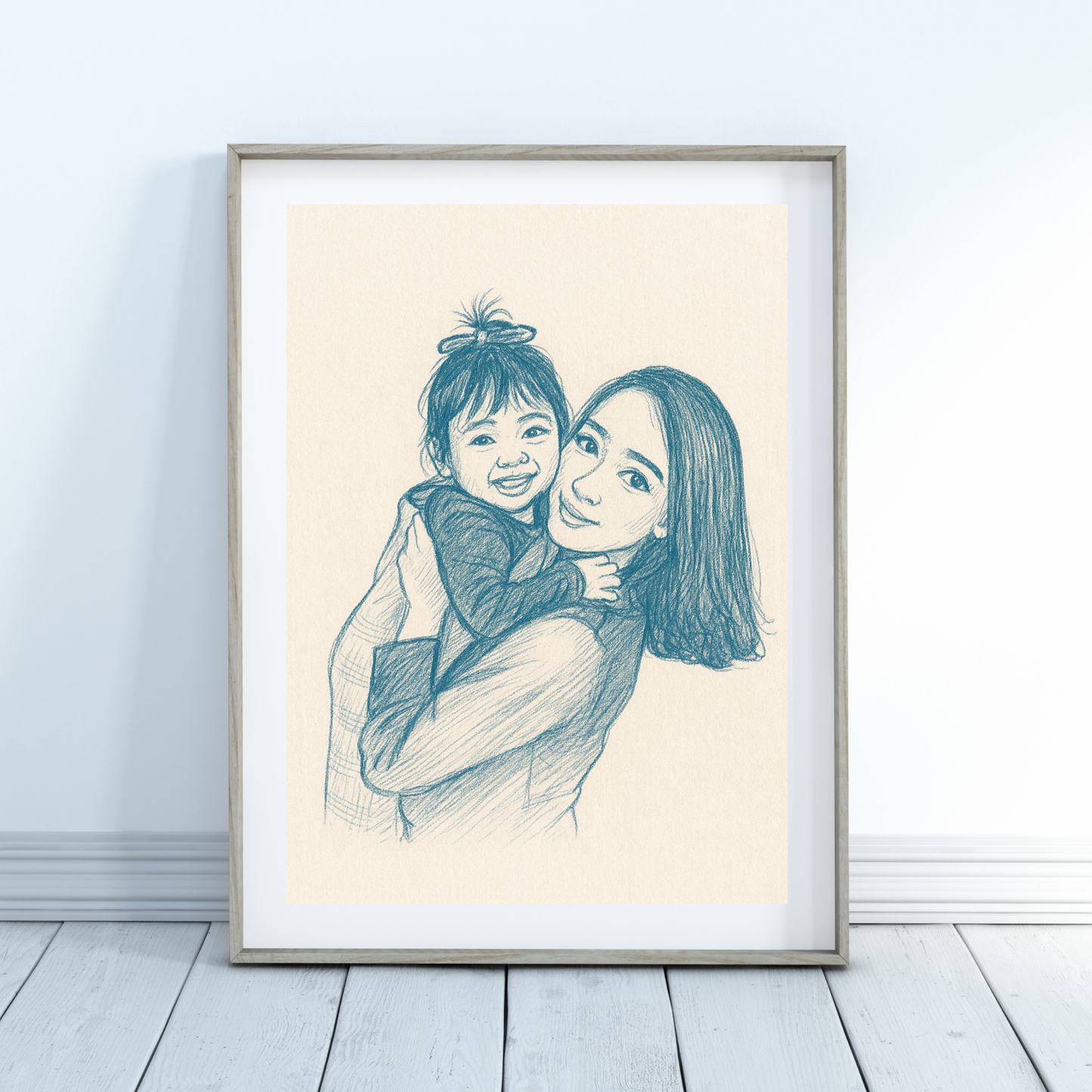 Personalized Sketch Portrait in Blue | Your Photo to Art