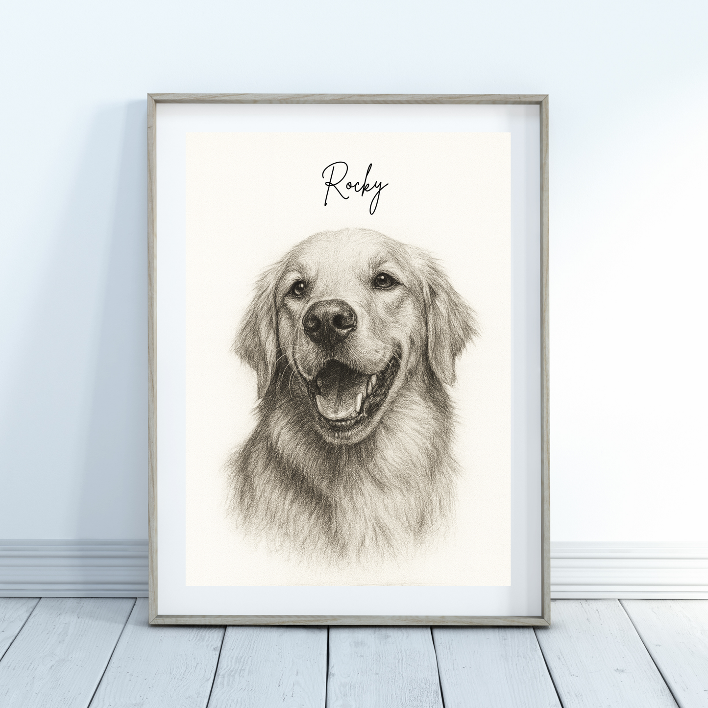 Personalized Sketch Art Pet Portrait | Wooden Framed Poster