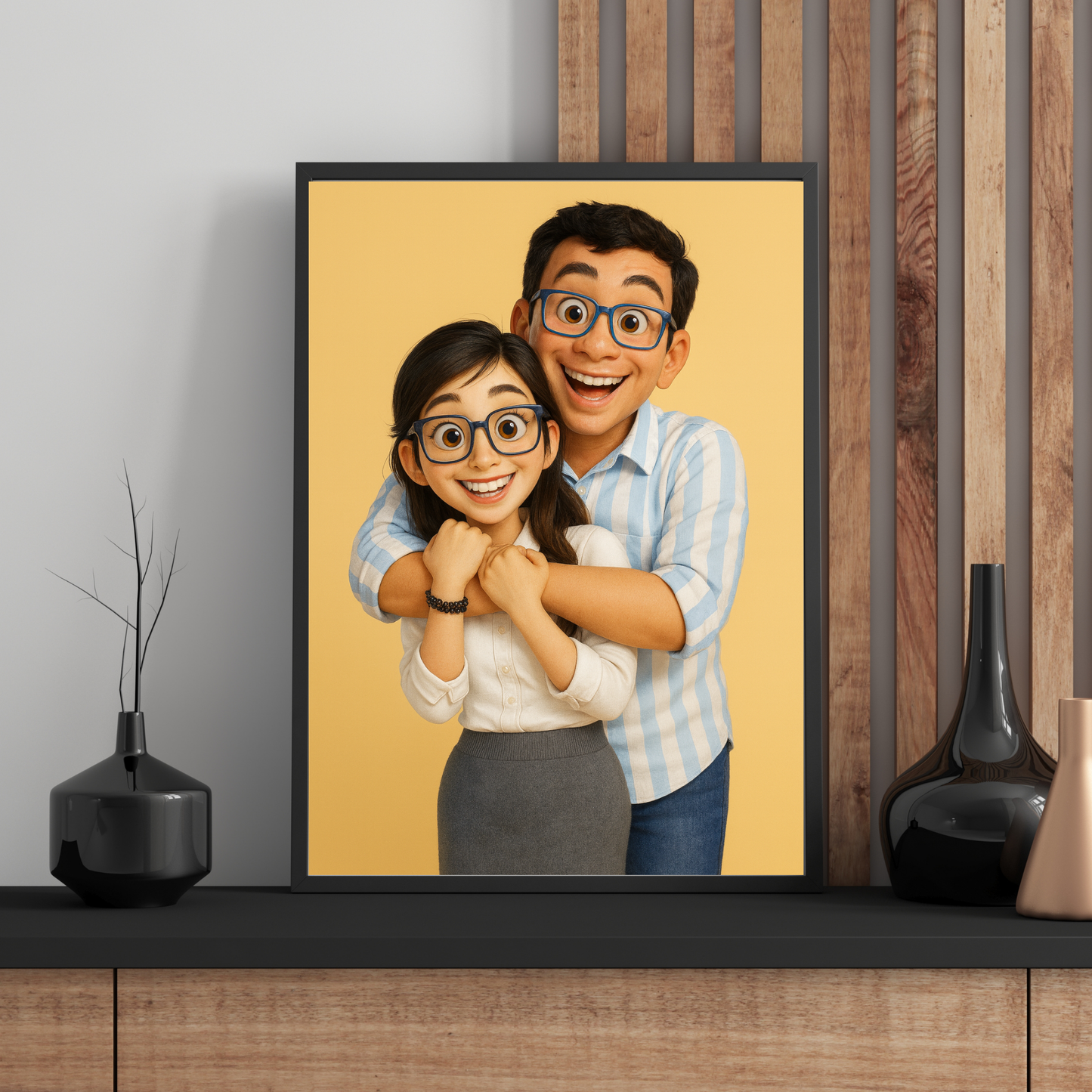 Personalized 3D Caricature Wooden Framed Poster