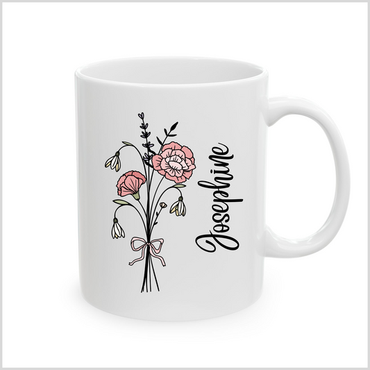 Personalized Birth Flower White Mug for Birthday Mother Friends Christmas Gift