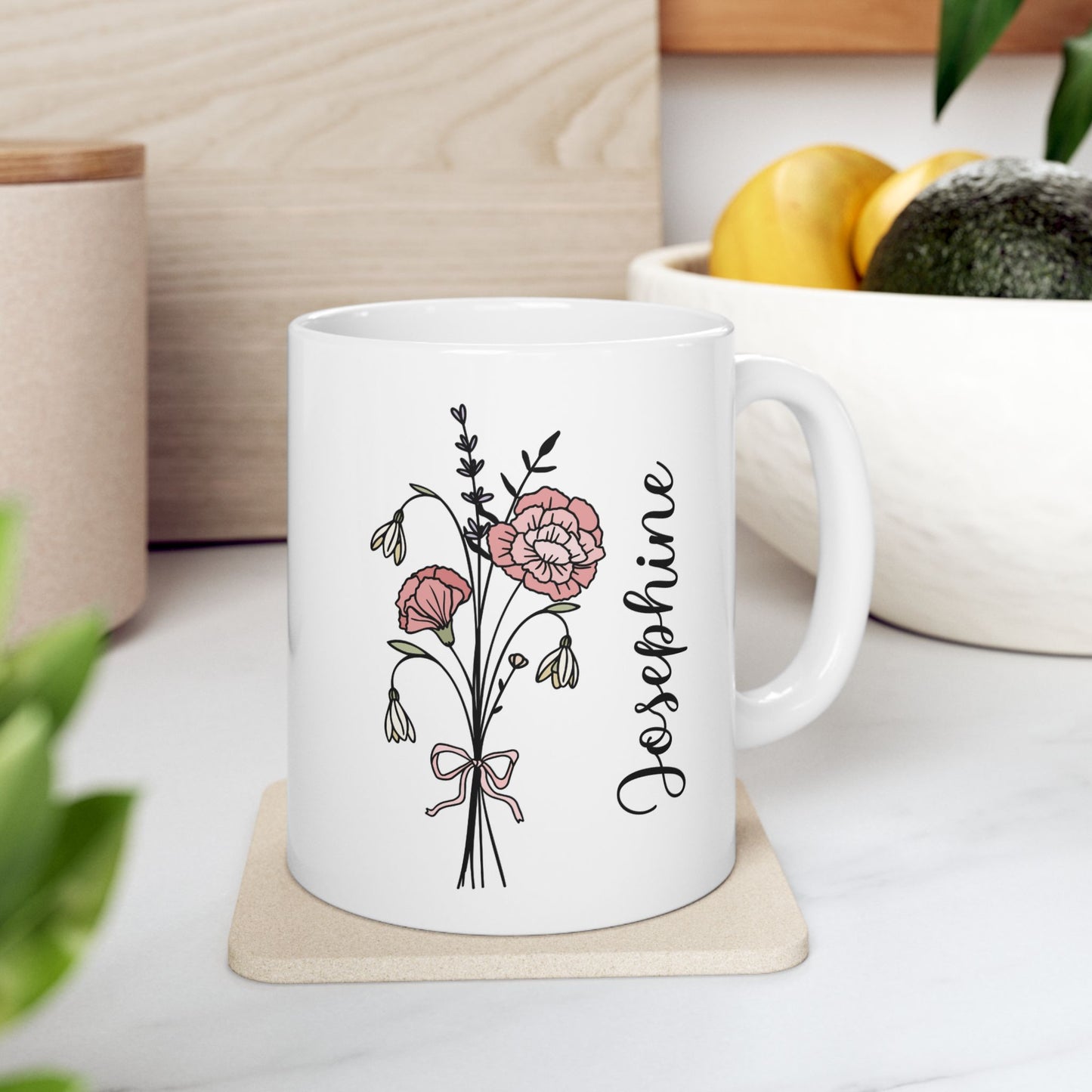 Personalized Birth Flower White Mug for Birthday Mother Friends Christmas Gift