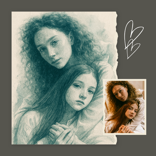 Personalized Sketch Portrait in Blue | Your Photo to Artwork