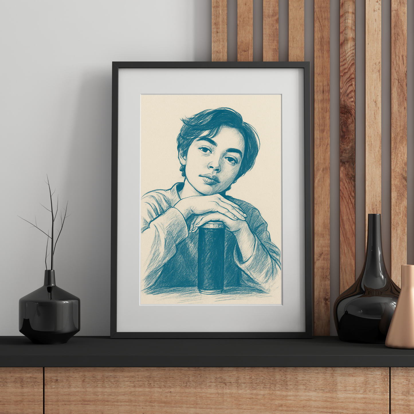 Personalized Sketch Portrait in Blue | Your Photo to Artwork
