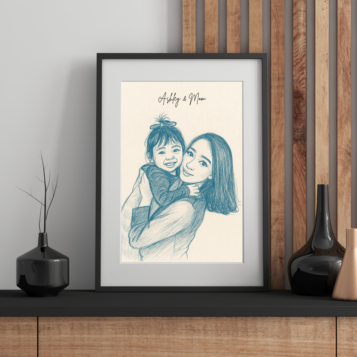 Personalized Sketch Portrait in Blue | Your Photo to Artwork