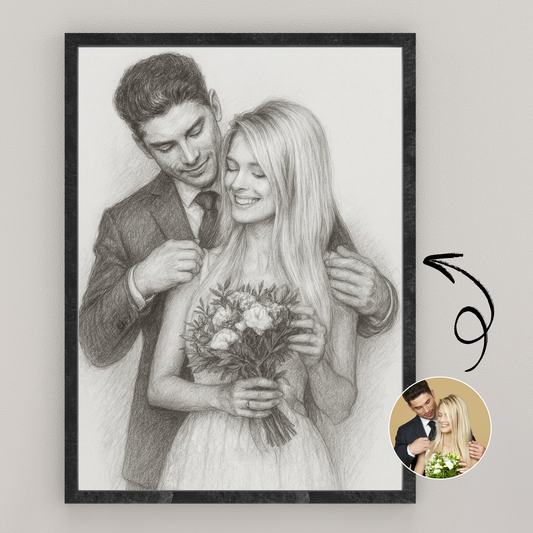 Personalized Charcoal Portrait Wooden Framed Poster