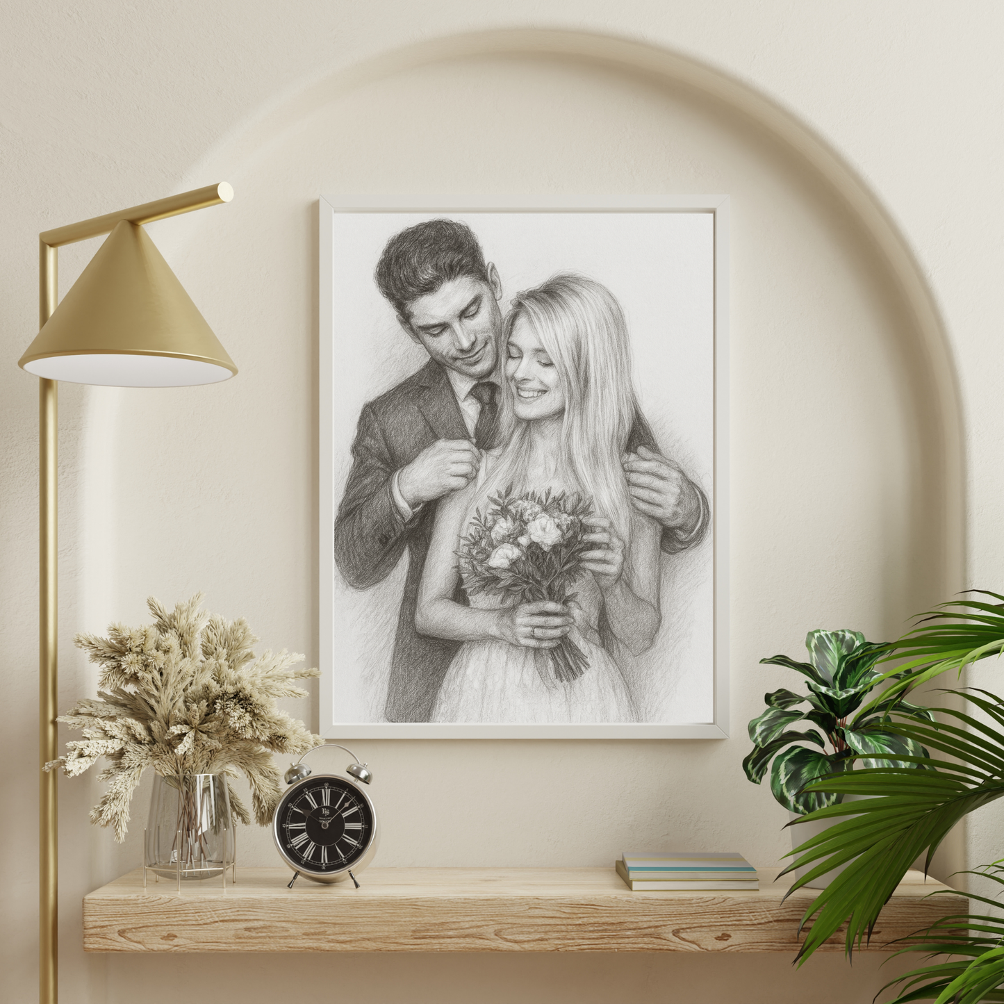 Personalized Charcoal Portrait Wooden Framed Poster