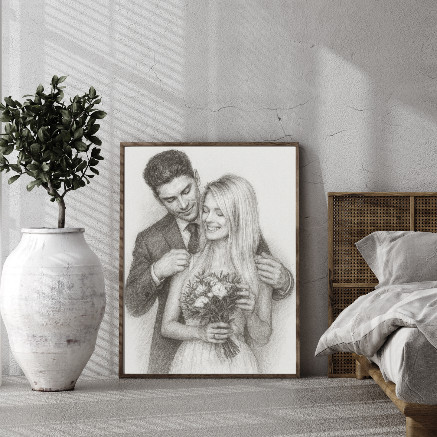Personalized Charcoal Portrait Wooden Framed Poster