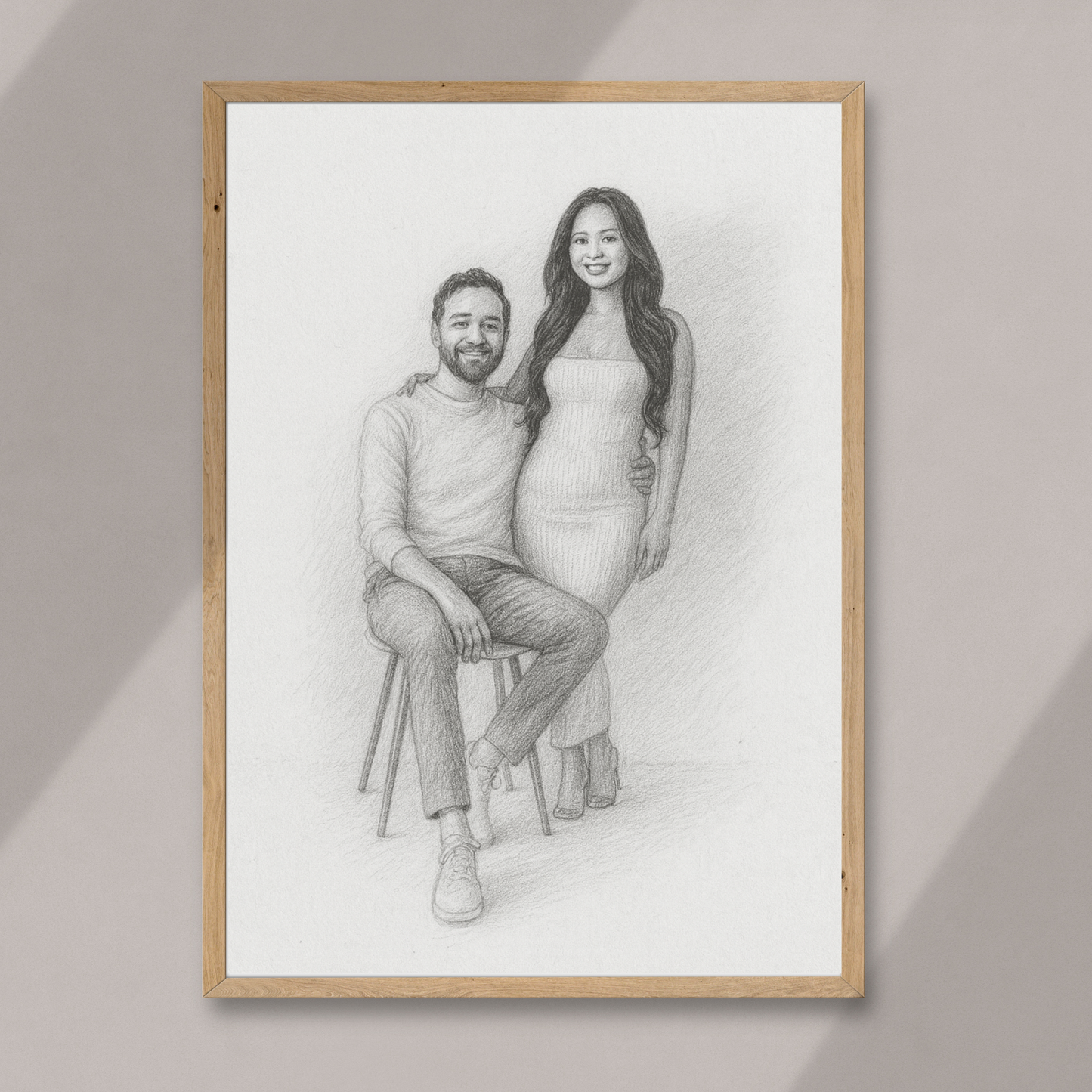 Personalized Charcoal Portrait Wooden Framed Poster