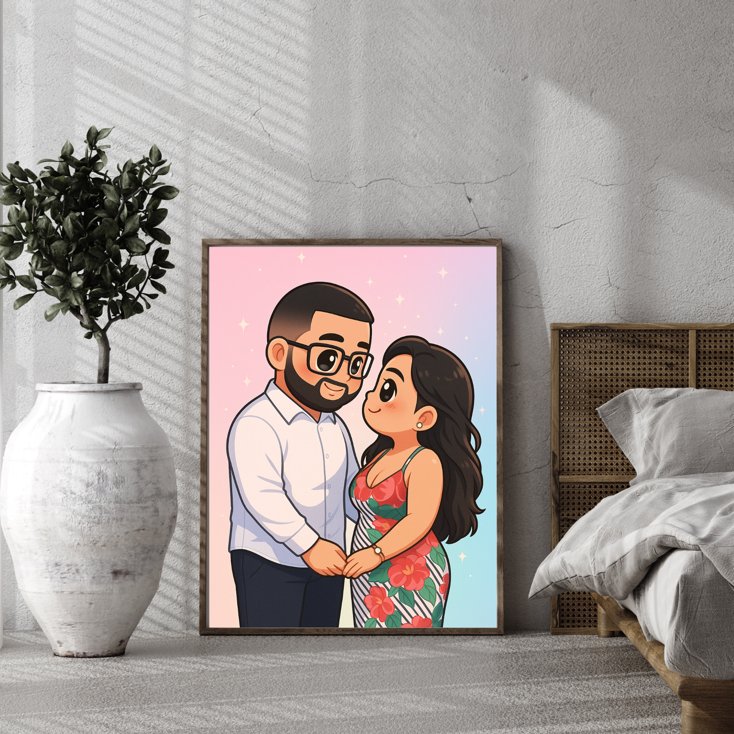 Personalized Chibi Art Wooden Framed Poster