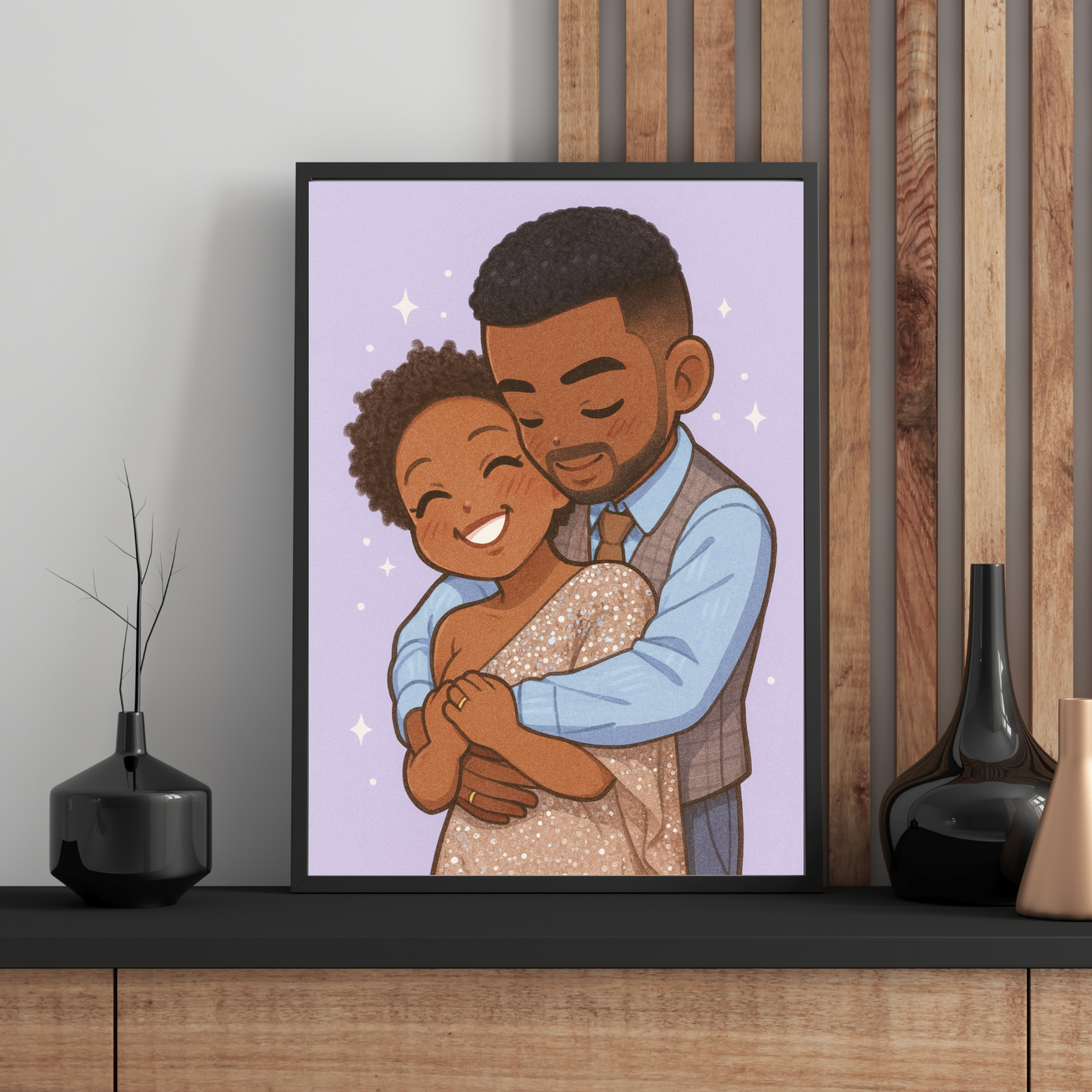 Personalized Chibi Art Wooden Framed Poster