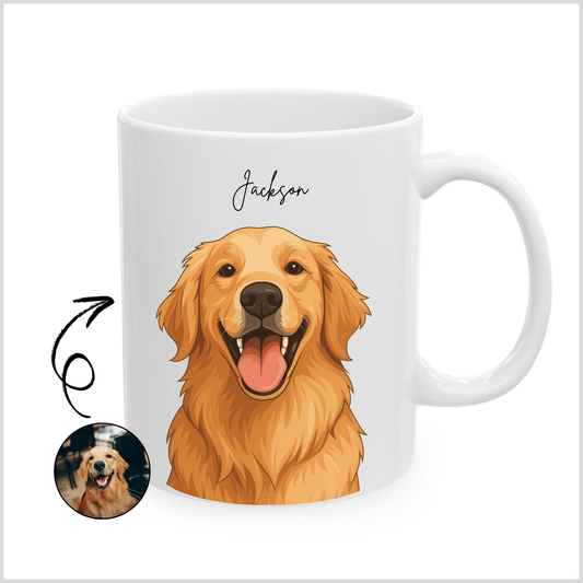 Personalized Digital Illustration Art White Coffee Mug for Your Pet | Photo to Art