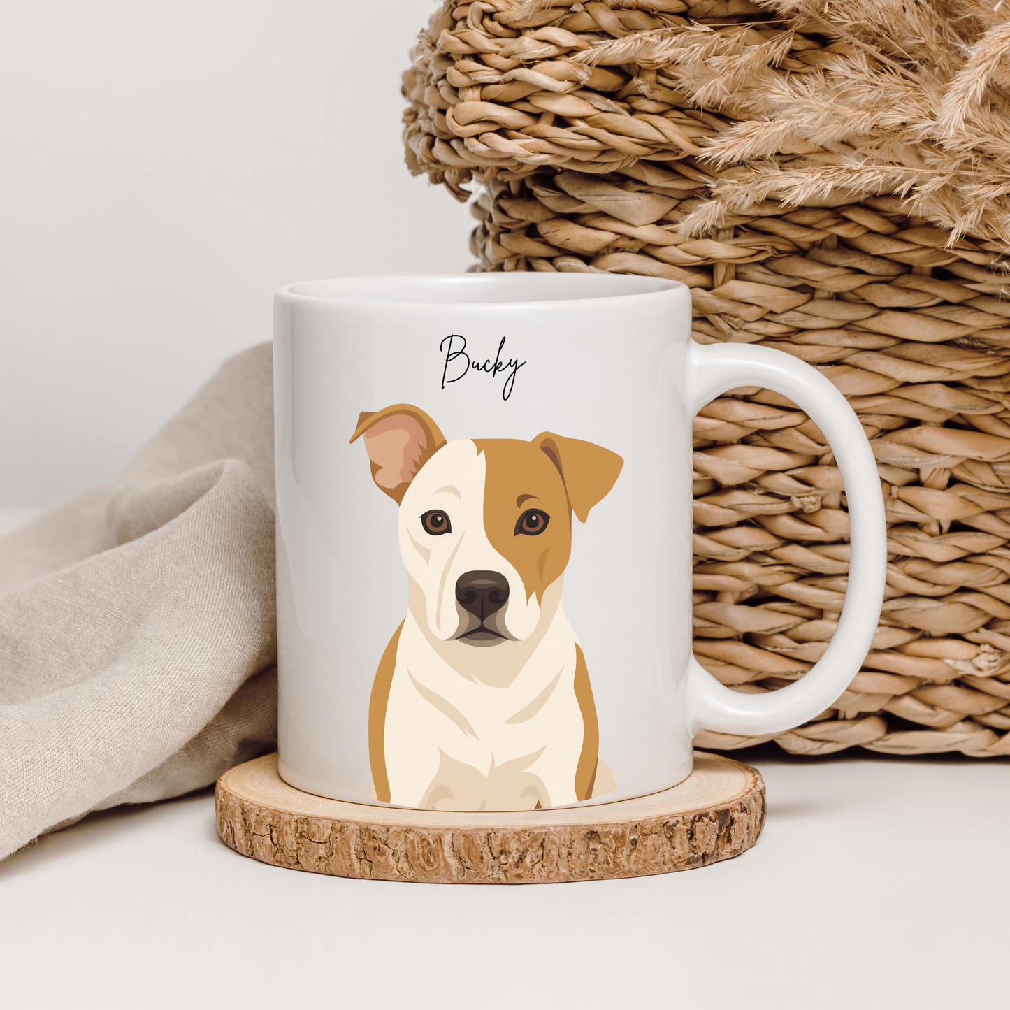 Personalized Digital Illustration Art White Coffee Mug for Your Pet | Photo to Art