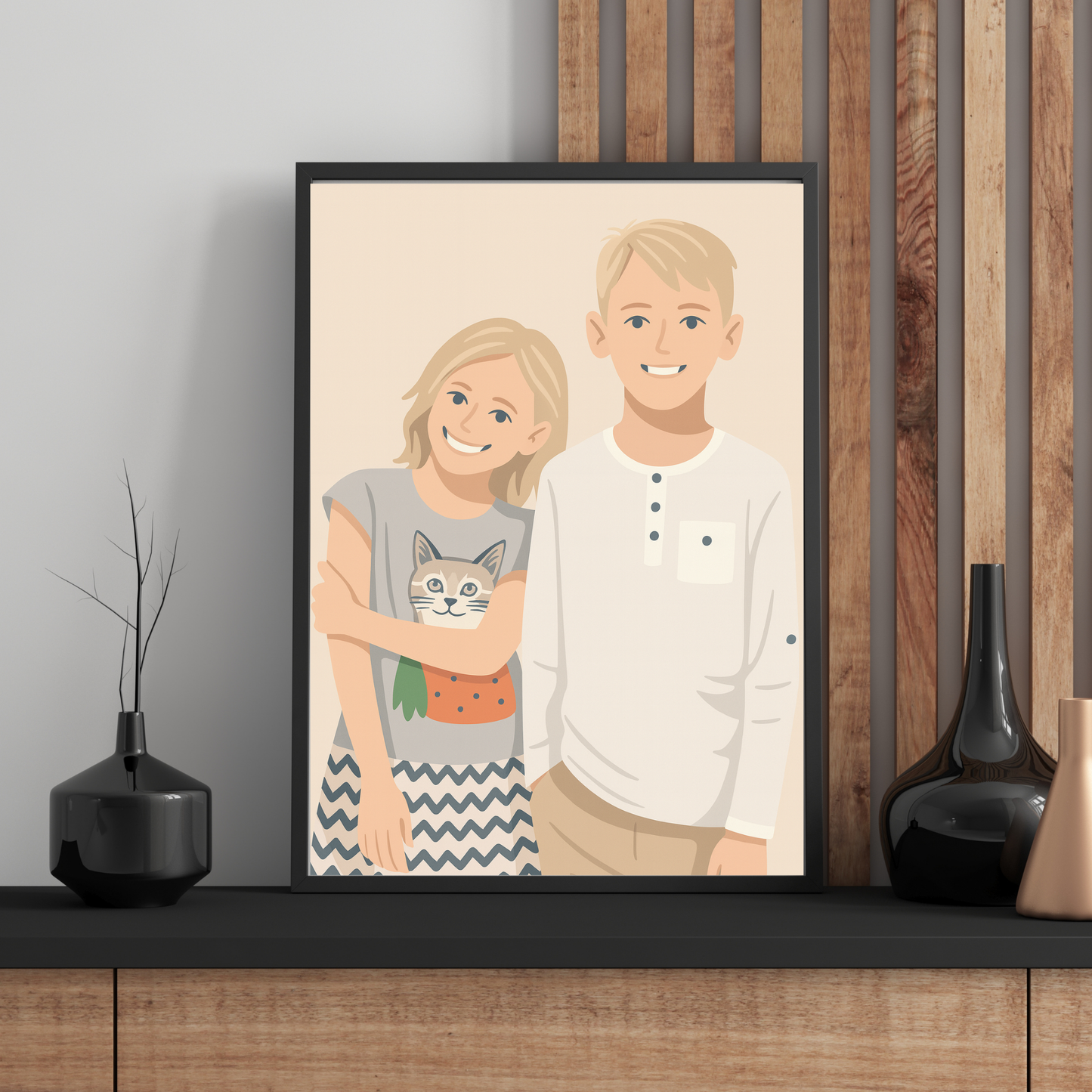 Personalized Digital Illustration Art Wooden Framed Poster