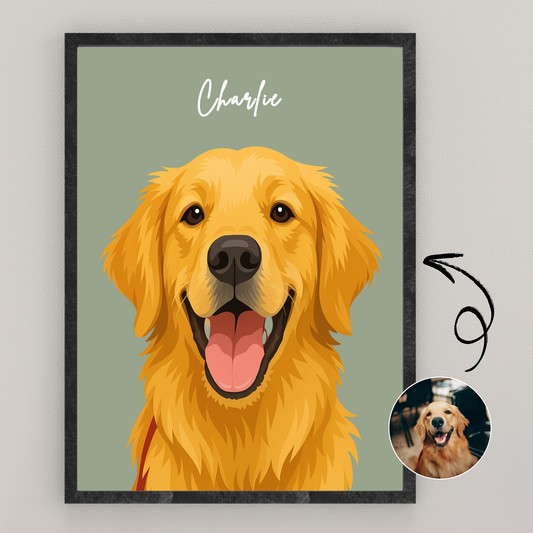 Personalized Digital Illustration Pet Portrait | Wooden Framed Poster
