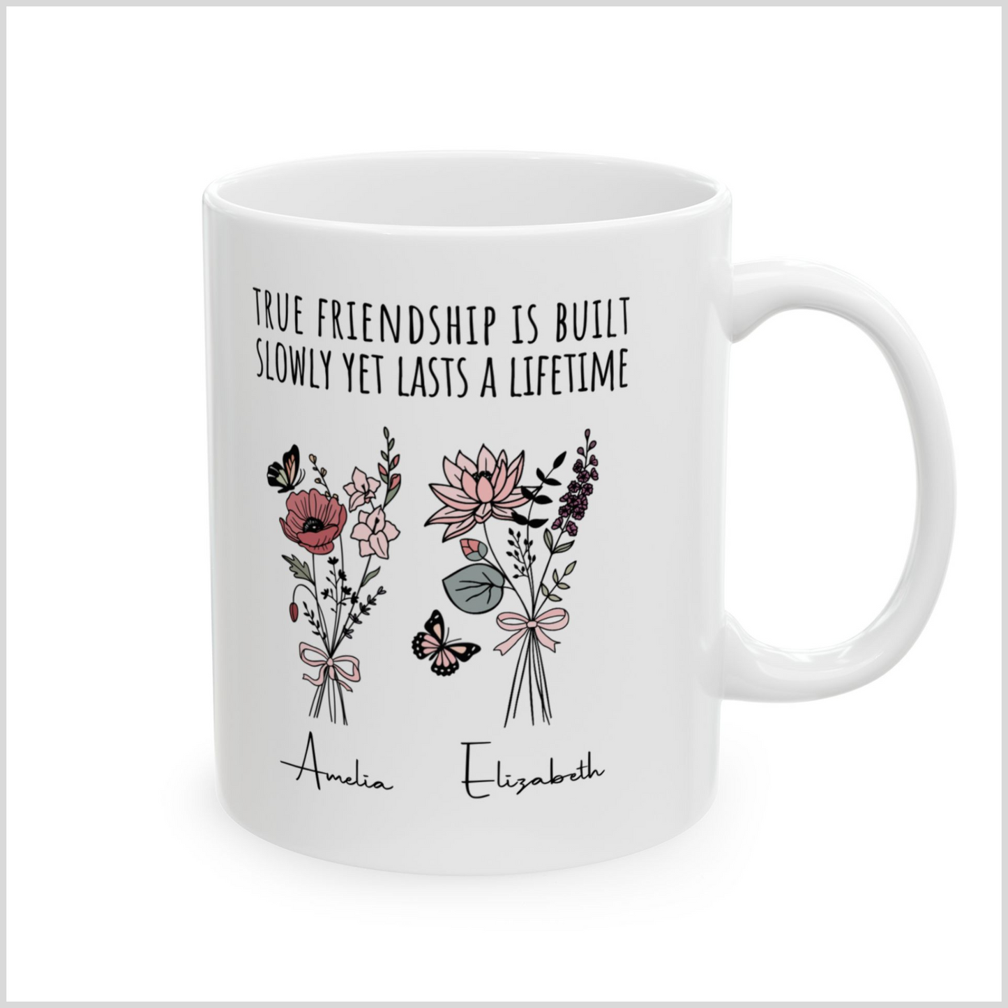 Personalized Friendship Birth Flower White Mug for Boy and Girl Friends Gift