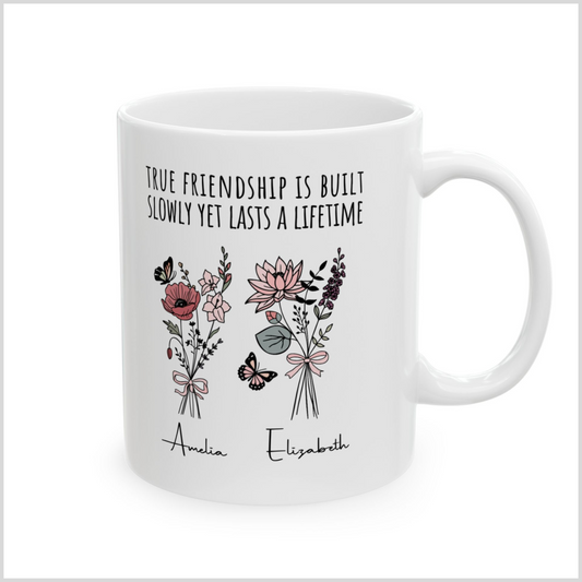 Personalized Friendship Birth Flower White Mug for Boy and Girl Friends Gift