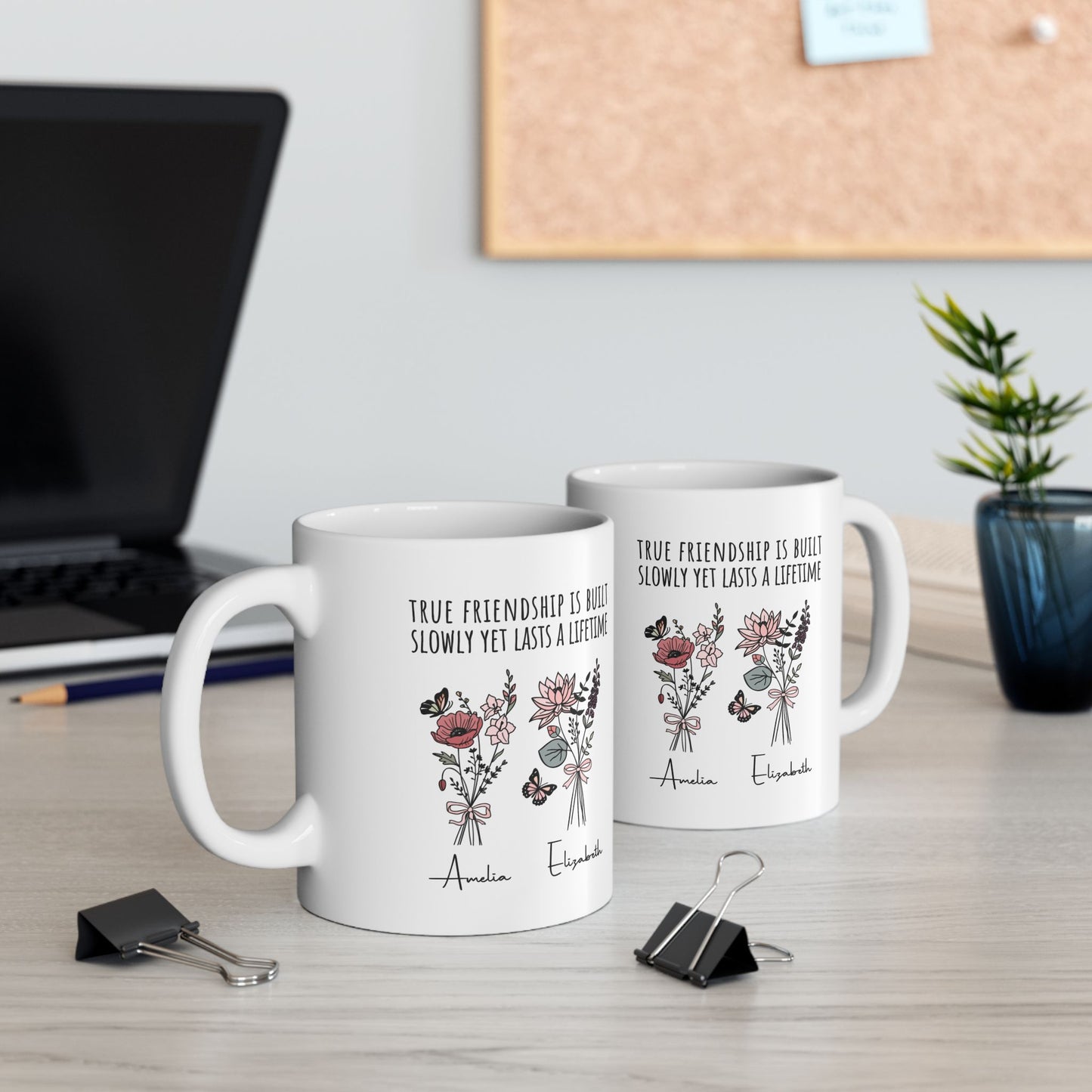 Personalized Friendship Birth Flower White Mug for Boy and Girl Friends Gift