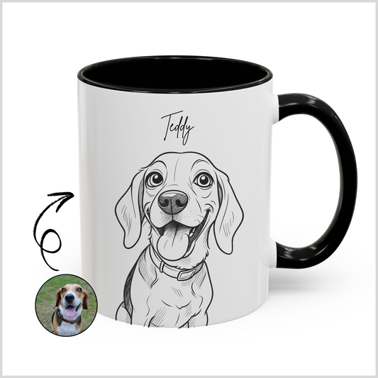 Personalized Caricature Line Art Coffee Mug for Your Pet | Photo to Art