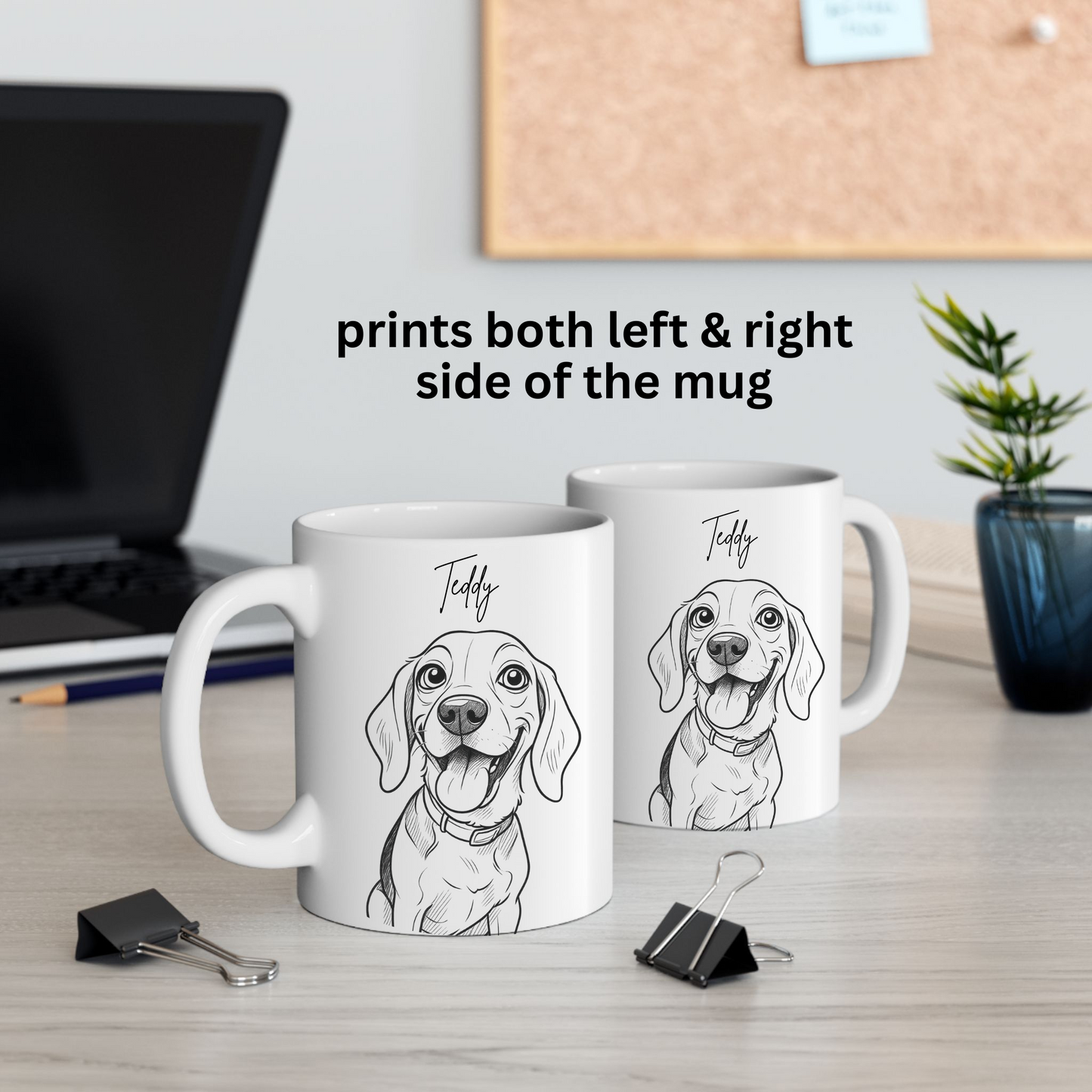 Personalized Caricature Line Art Coffee Mug for Your Pet | Photo to Art
