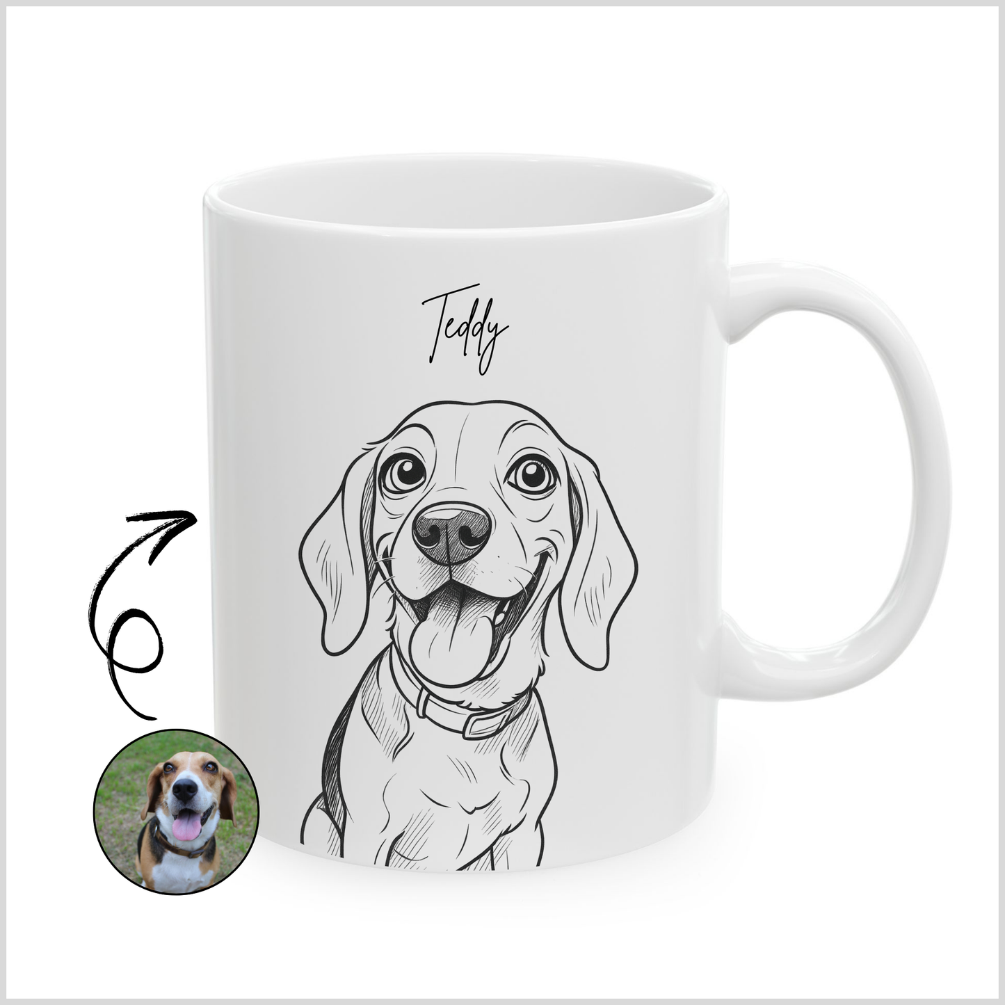 Personalized Caricature Line Art White Coffee Mug for Your Pet | Photo to Art