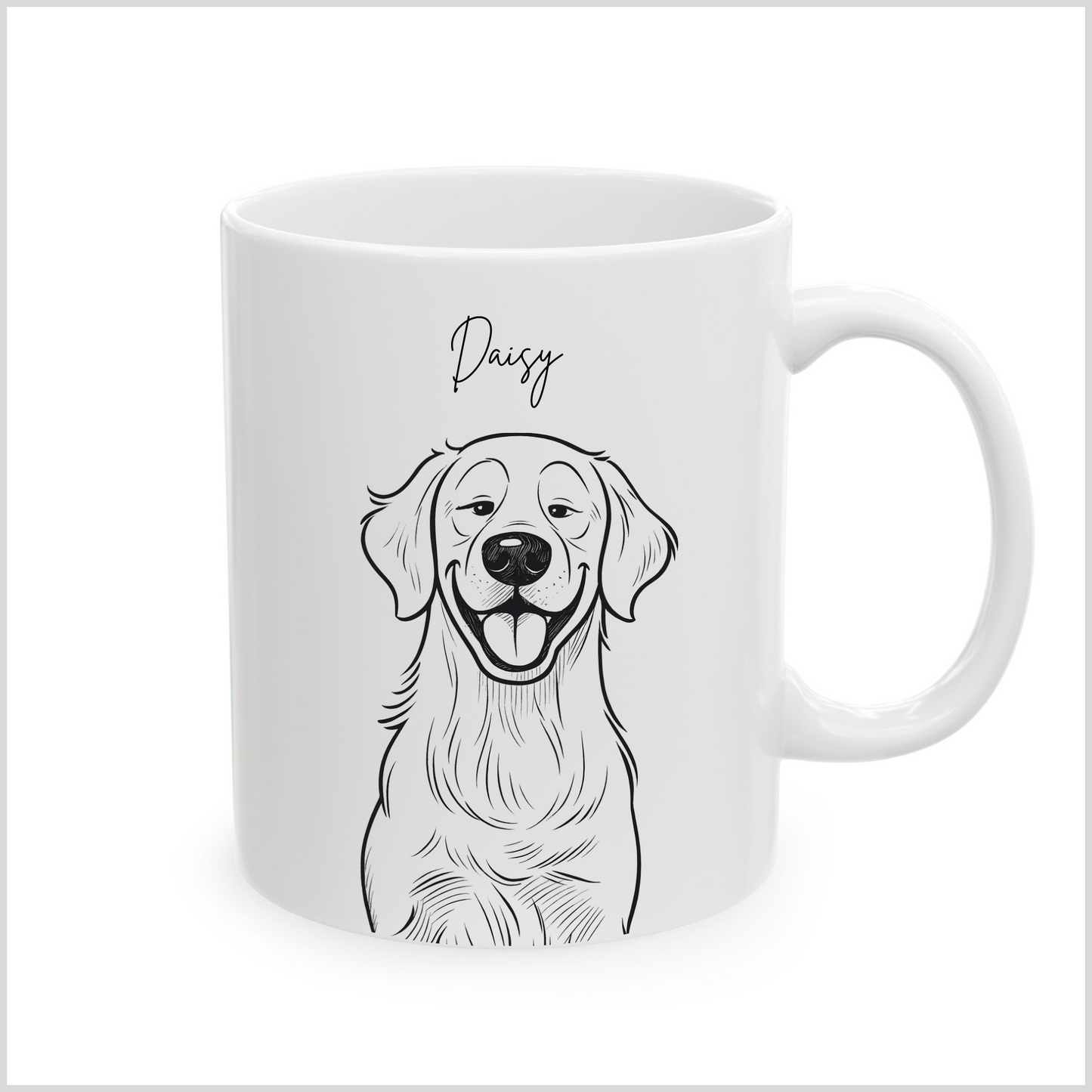 Personalized Caricature Line Art White Coffee Mug for Your Pet | Photo to Art