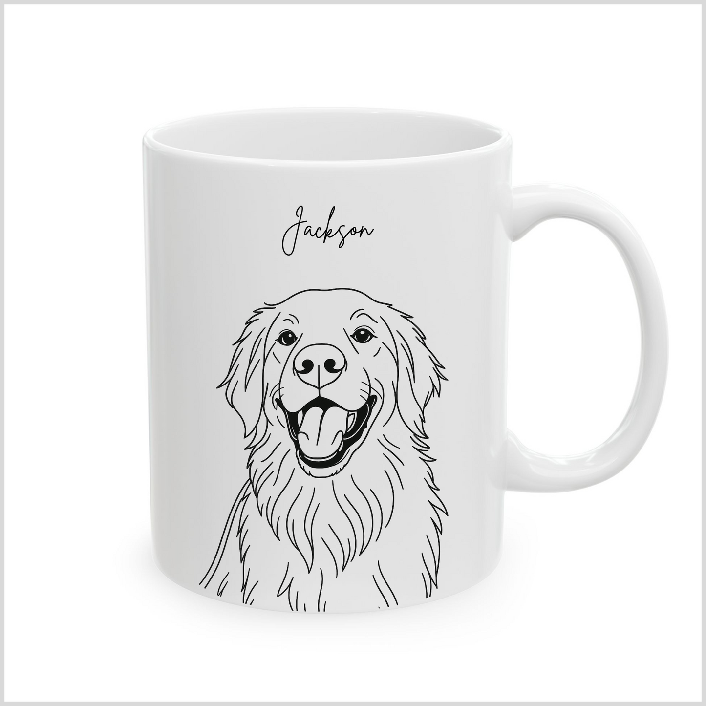 Personalized Caricature Line Art White Coffee Mug for Your Pet | Photo to Art