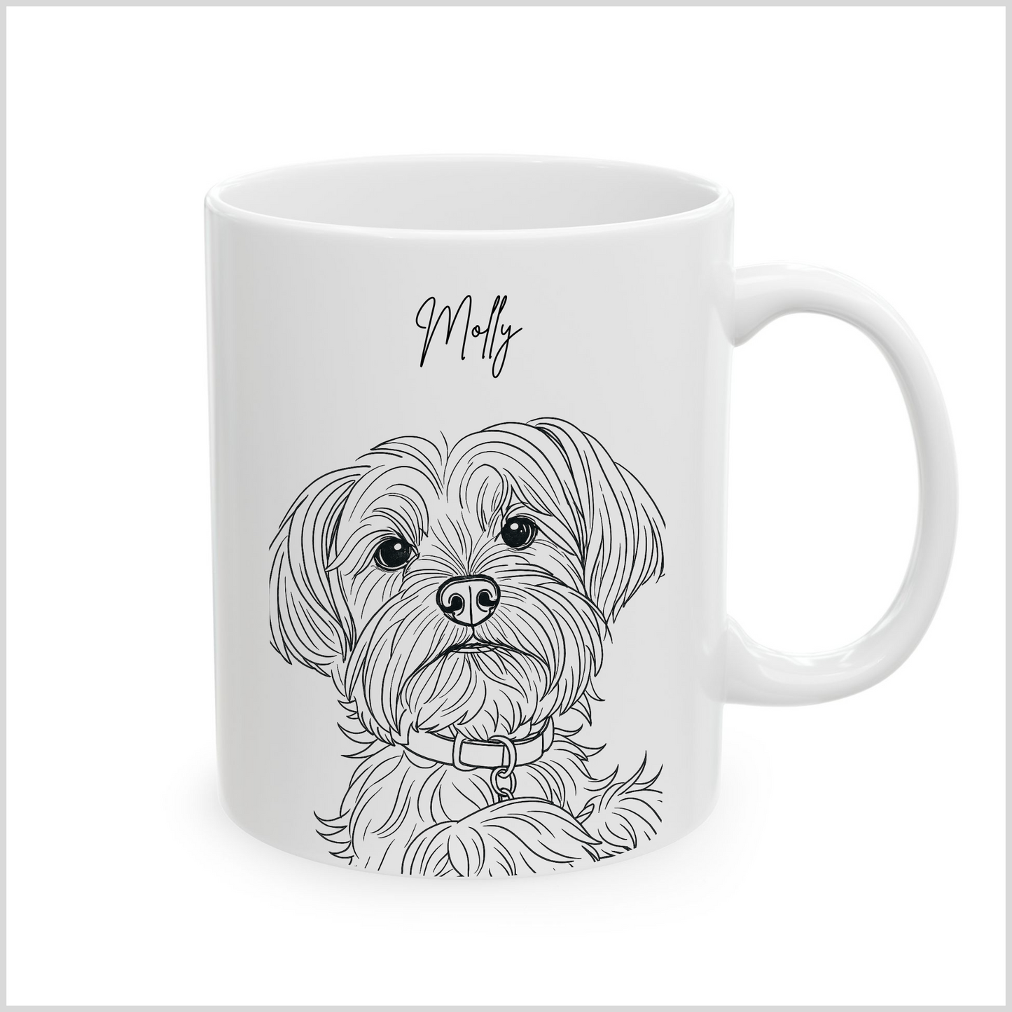 Personalized Caricature Line Art White Coffee Mug for Your Pet | Photo to Art