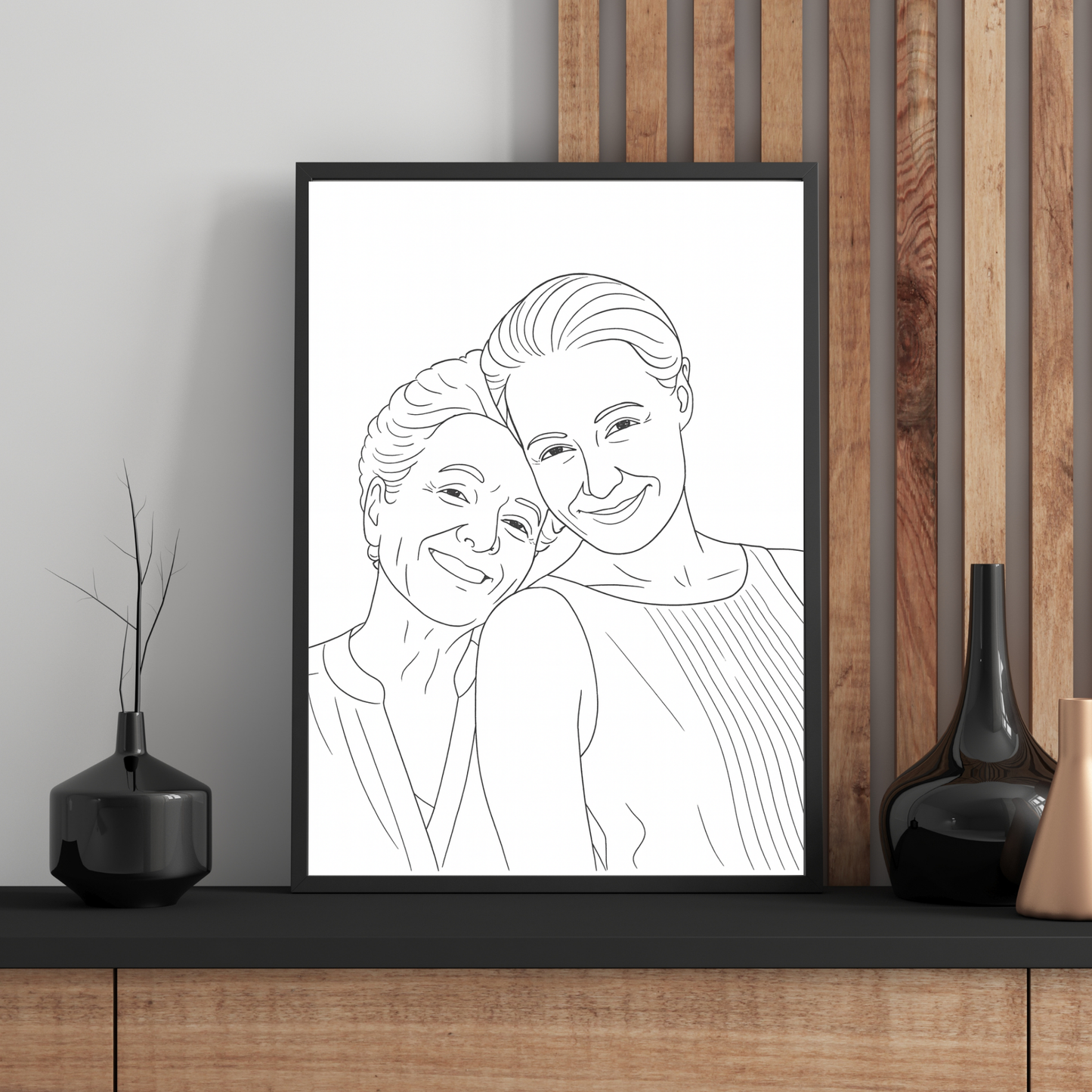 Personalized Family Line Art Wooden Framed Poster