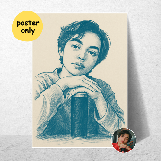 Personalized Sketch Portrait in Blue | Your Photo to Art