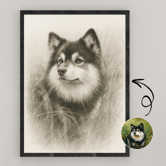 Personalized Sketch Art Pet Portrait | Wooden Framed Poster