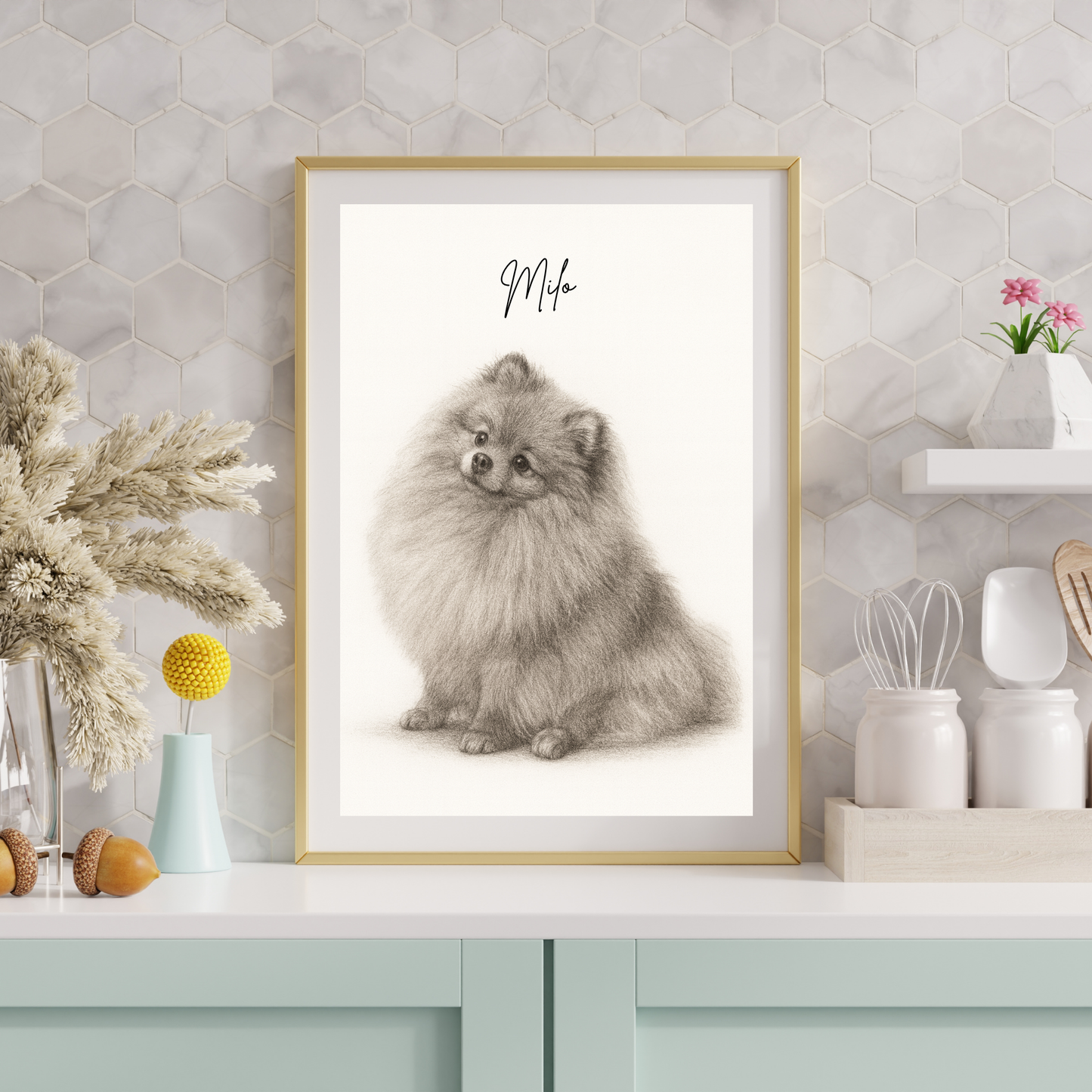 Personalized Sketch Art Pet Portrait | Wooden Framed Poster