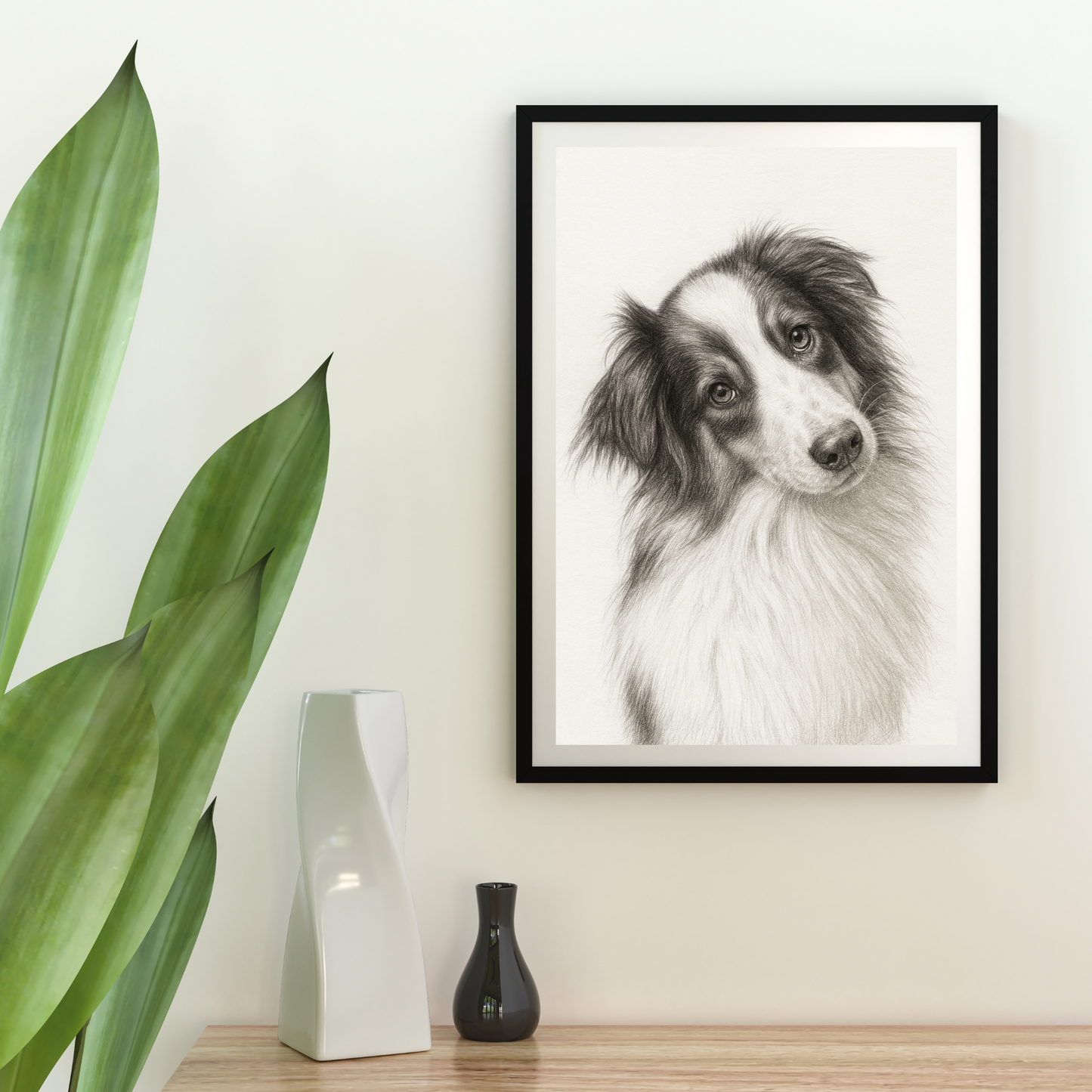 Personalized Sketch Art Pet Portrait | Wooden Framed Poster