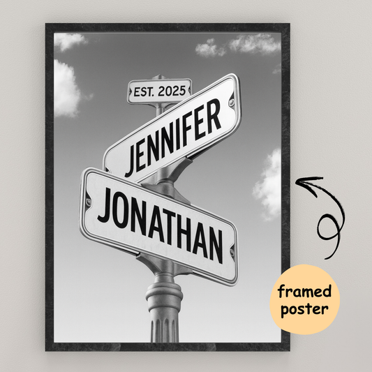Personalized Street Sign Couple Name Art Framed Poster | Wedding Gift