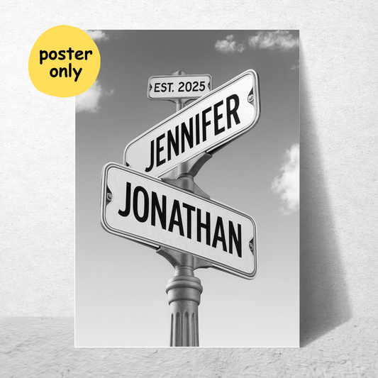 Personalized Street Sign Couple Name Art Poster | Wedding Gift