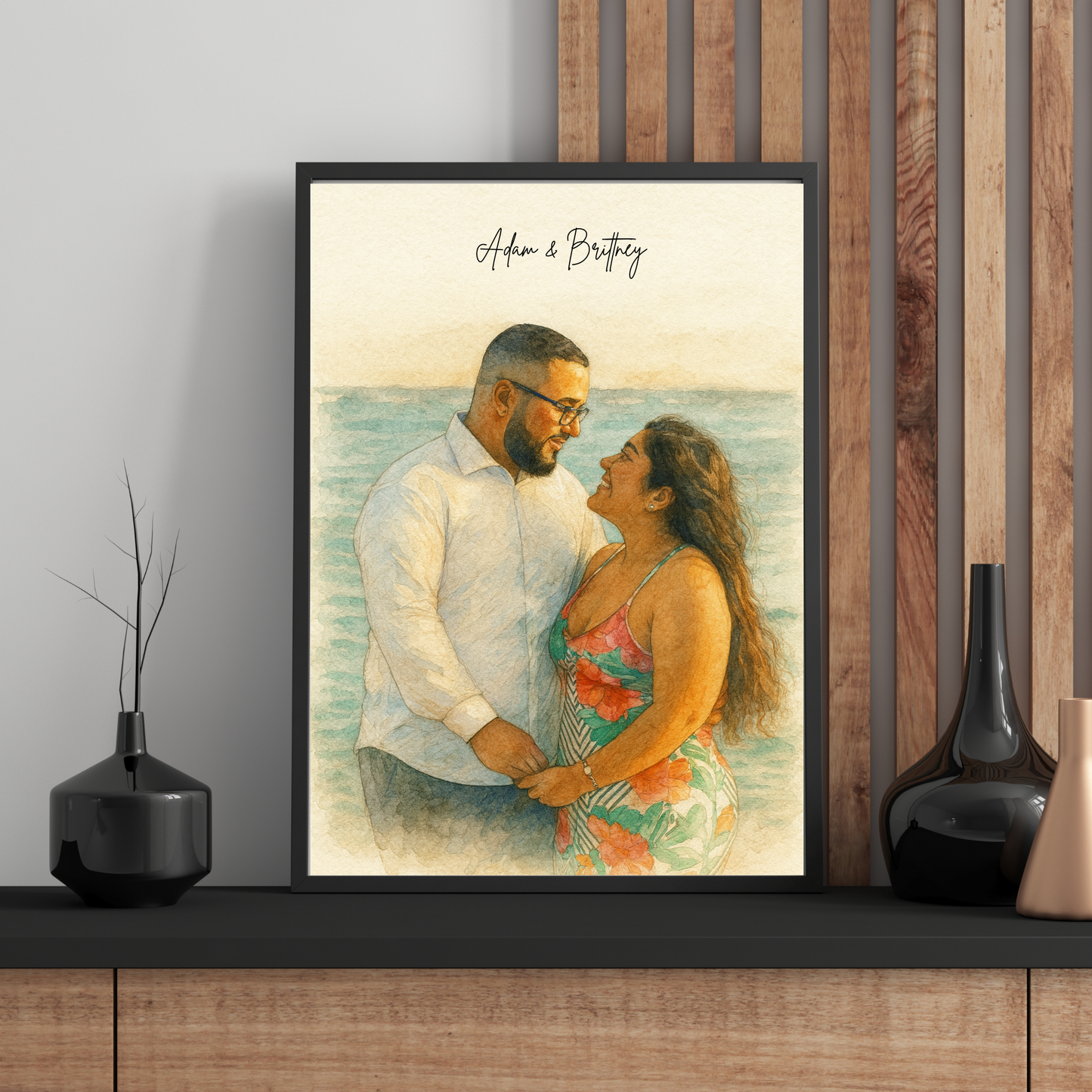 Personalized Watercolor Wooden Framed Poster