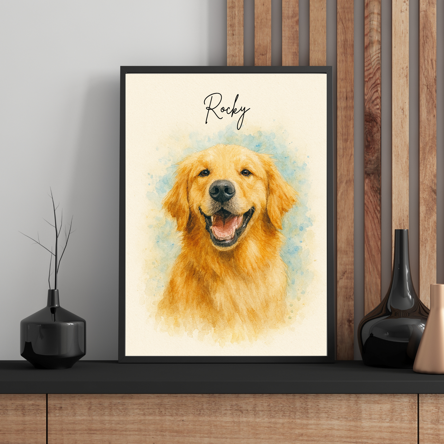 Personalized Watercolor Pet Portrait | Wooden Framed Poster