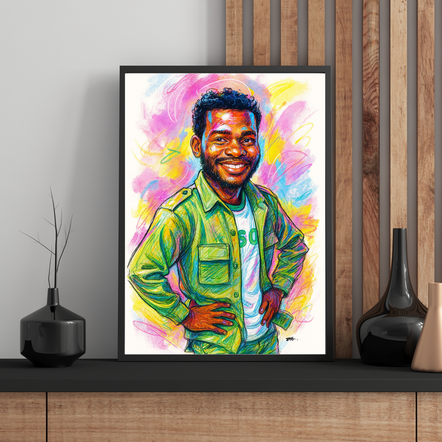 Personalized Whimsical Caricature Wooden Framed Poster