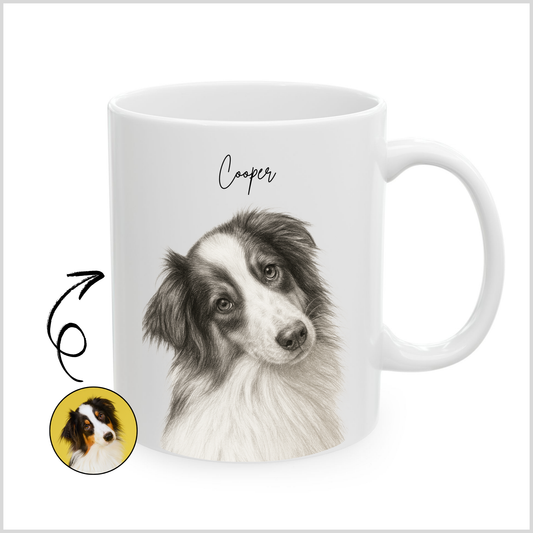 Personalized Sketch Art White Coffee Mug for Your Pet | Photo to Art